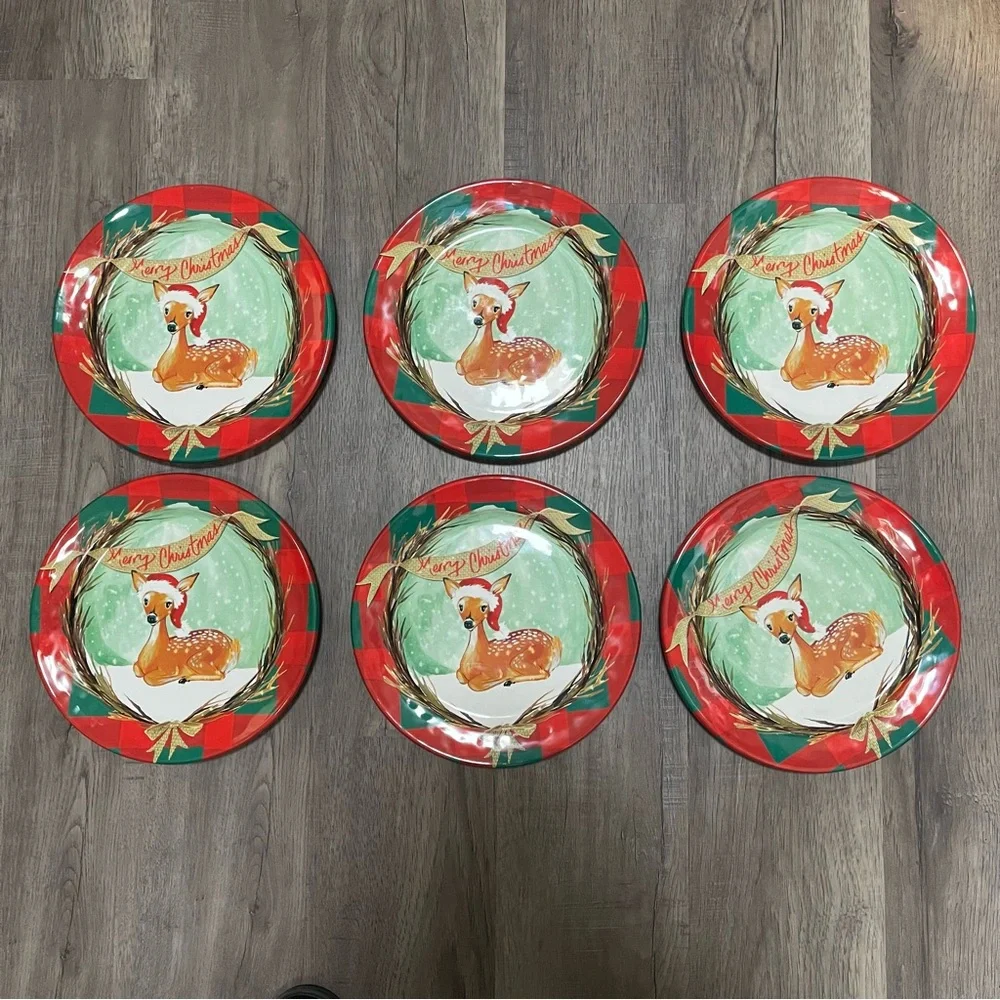 6 Pier 1 Imports Melamine Christmas Deer Plates